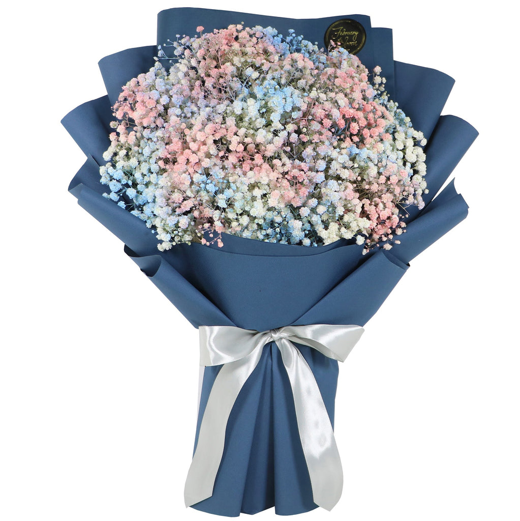 happy birthday baby breath bouquet, chocolate and Cake - Blooming